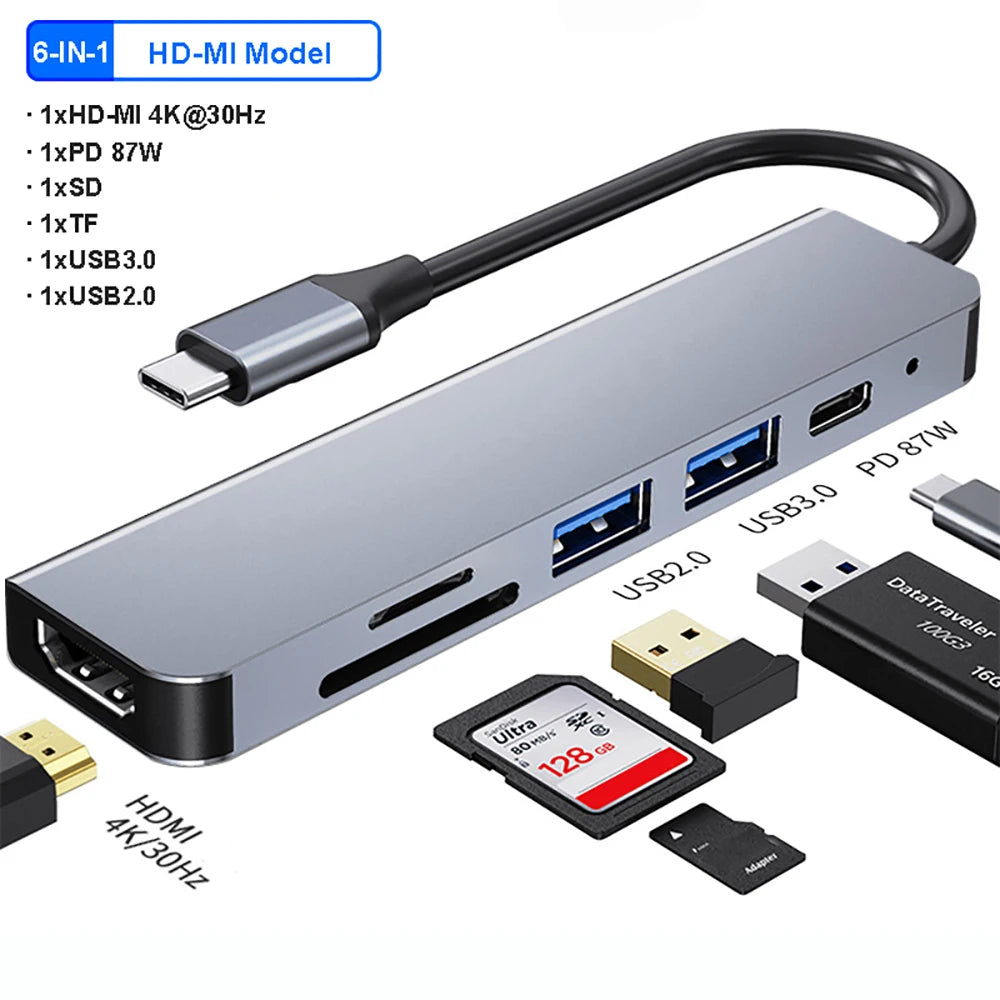 6-in-1 Docking Station with 4K HDMI Adapter