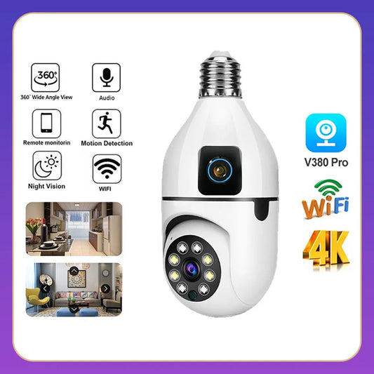 E27 CCTV Bulb Dual Lens Wireless PTZ Camera V380 Pro