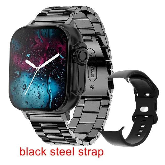 SmartWatch For Man Women Sport Fitness Call Watches with Black Steel Strap