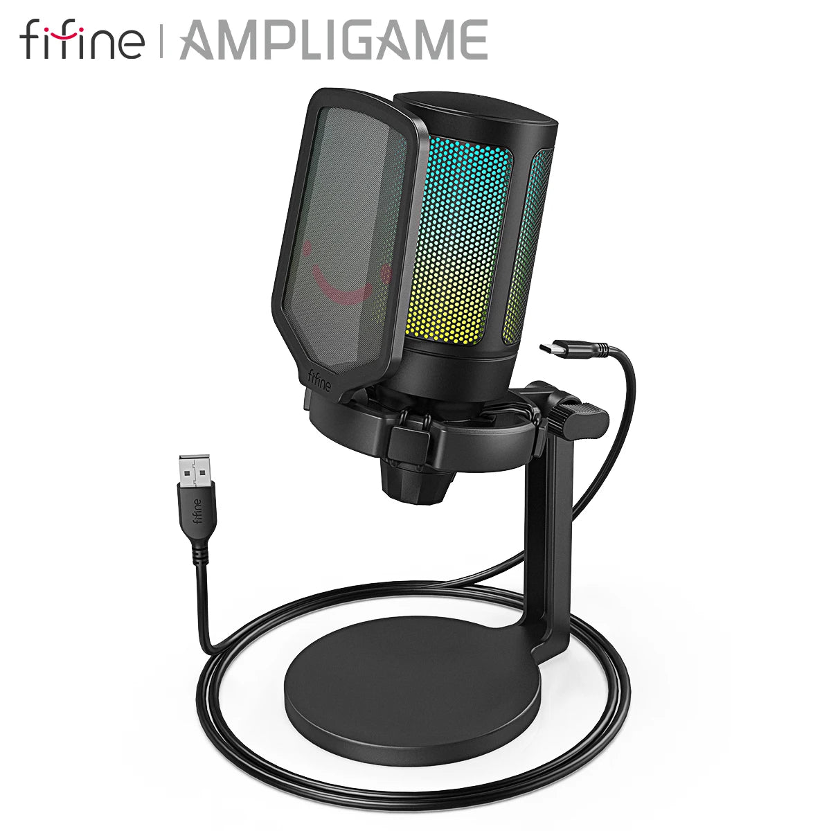 AmpliGame USB Gaming Microphone with RGB light for YouTube