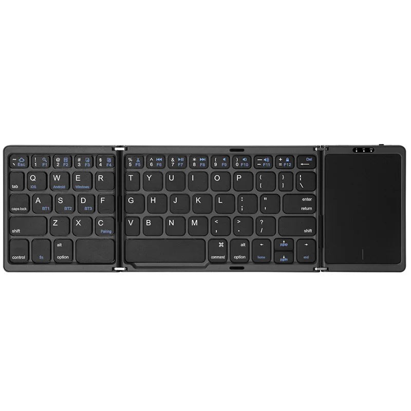 3-Fold Mini Wireless Keyboard with Touchpad Black