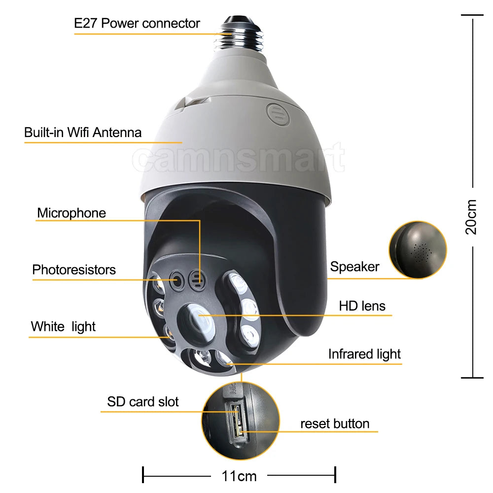 Ultra 6MP Camera E27 Bulb features