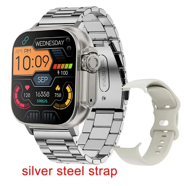 SmartWatch For Sport Fitness Call Watches with Silver Steel Strap