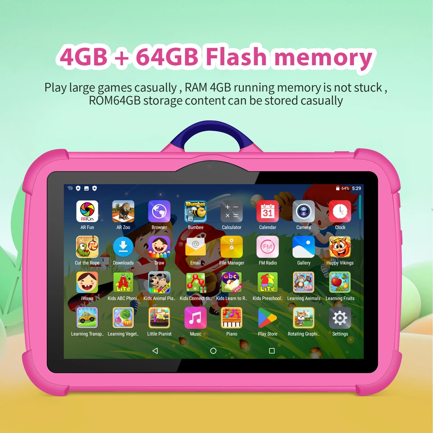 Children's Android Tablet 4GB RAM 64GB ROM for Learning & Games