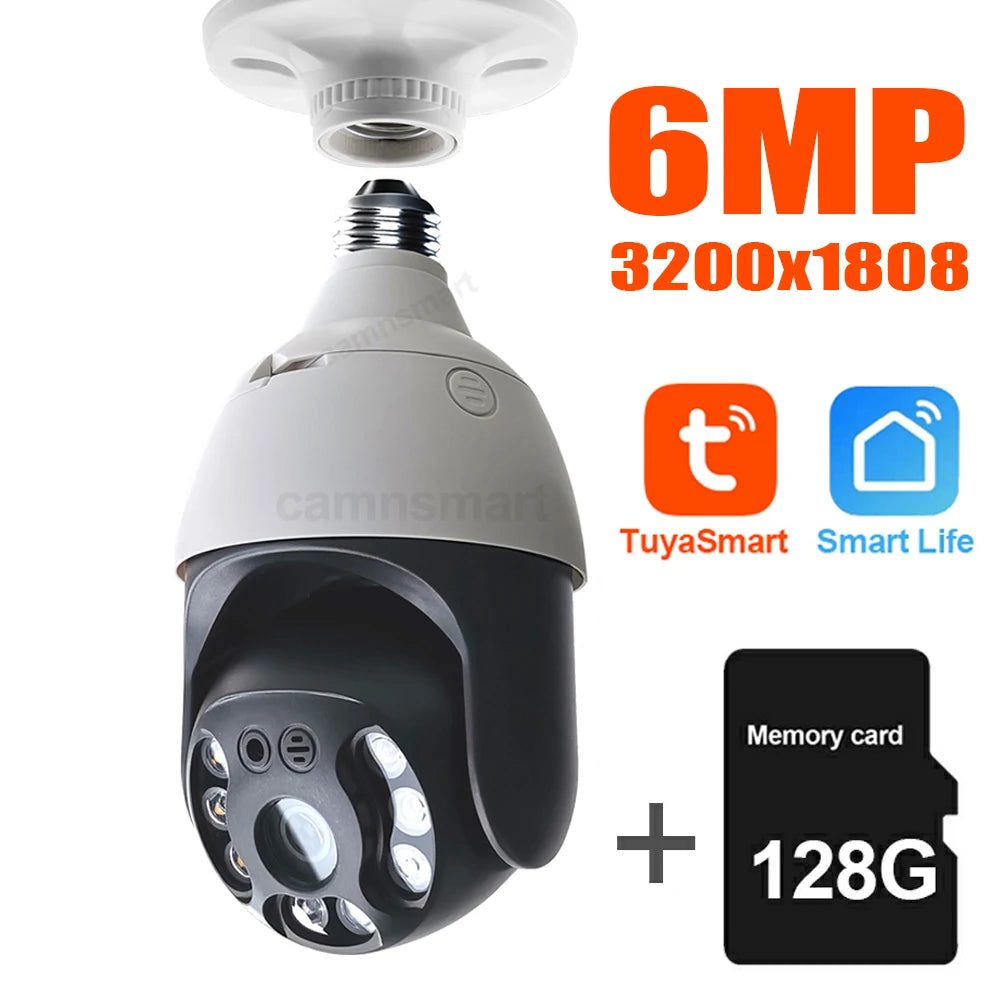 Ultra 6MP Outdoor Wireless WIFI Camera E27 Bulb with 128G SD Card 