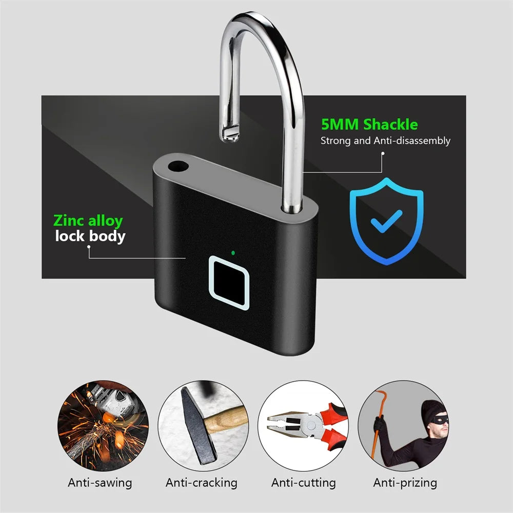 Smart Fingerprint Padlock - Keyless, USB Rechargeable