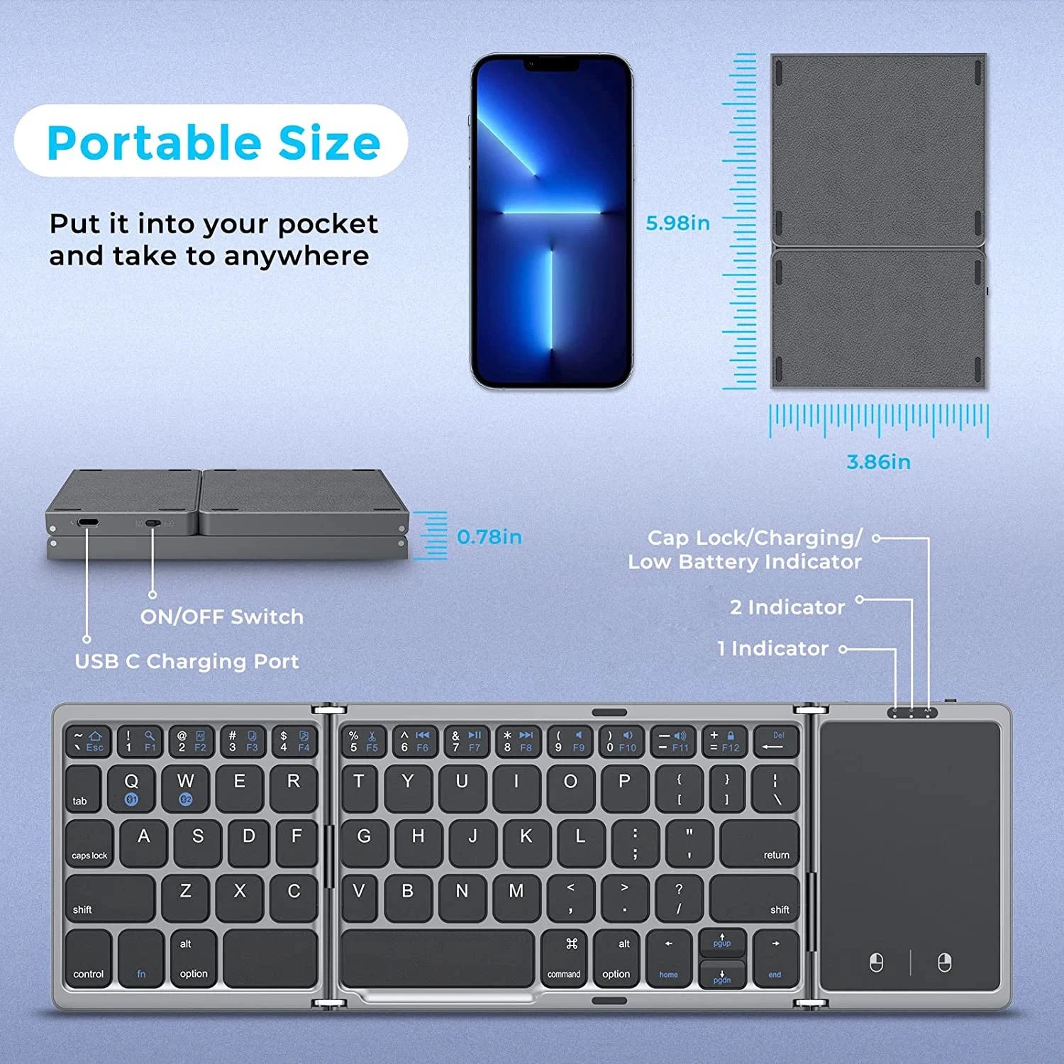 Wireless Keyboard with Touchpad for Smartphones