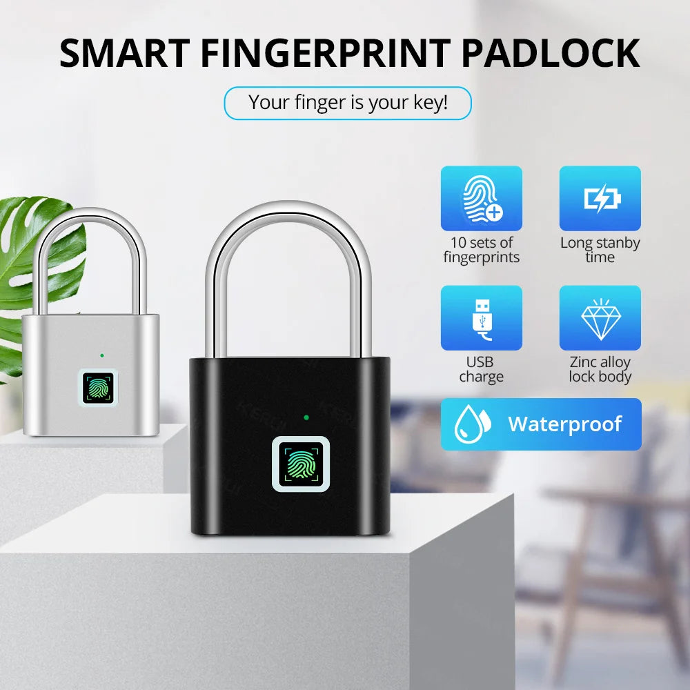 Smart Fingerprint Padlock - Keyless, USB Rechargeable