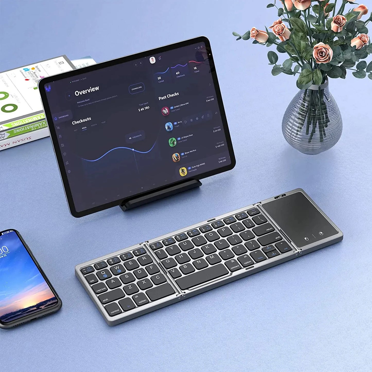 3-Fold Mini Wireless Keyboard with Dual Connection