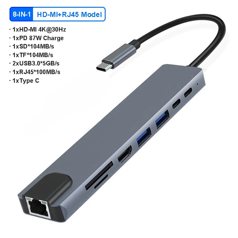 Docking Station with 4K HDMI Adapter, 100W USB-C Hub for MacBook