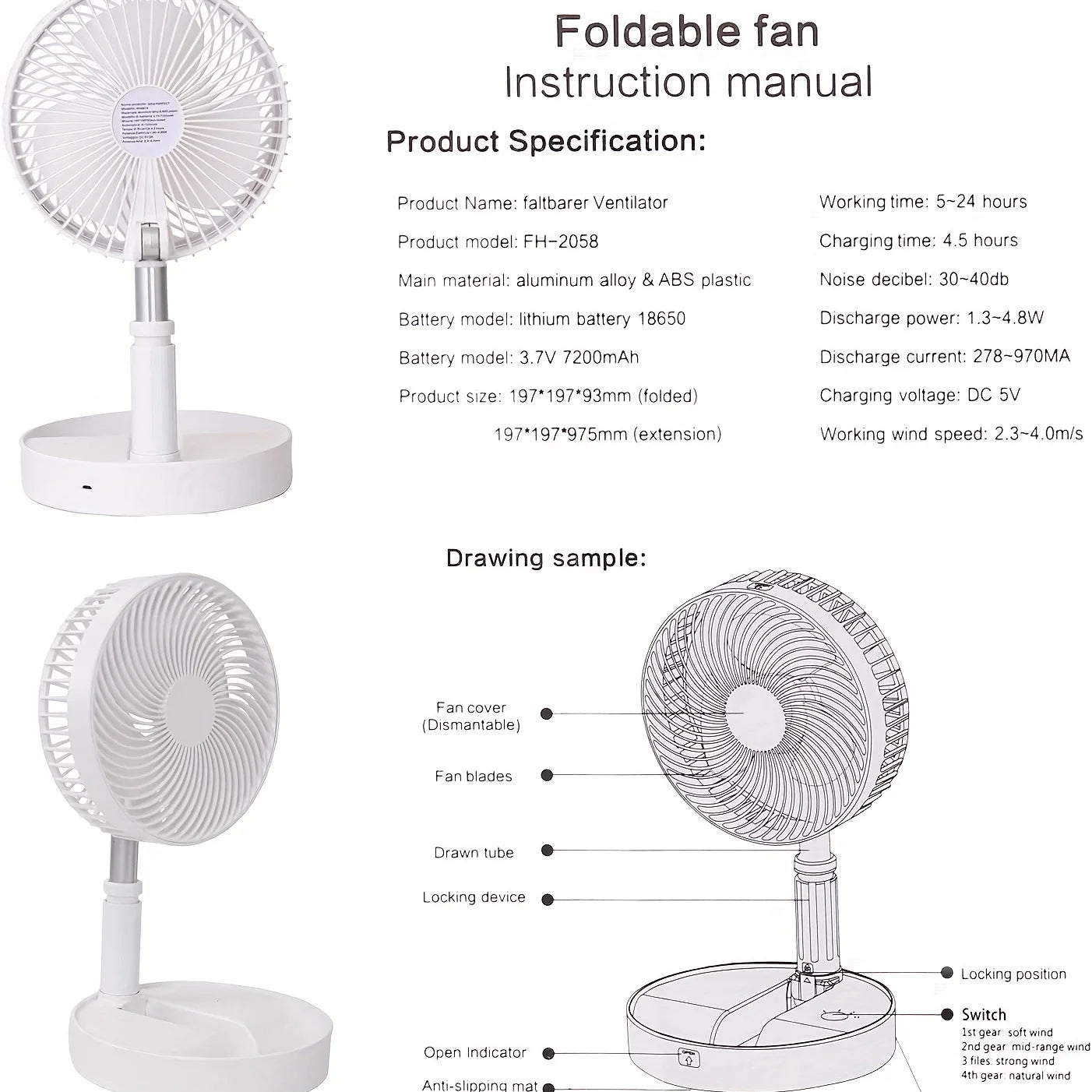 Portable USB Rechargeable Mini Fan for Home Outdoor